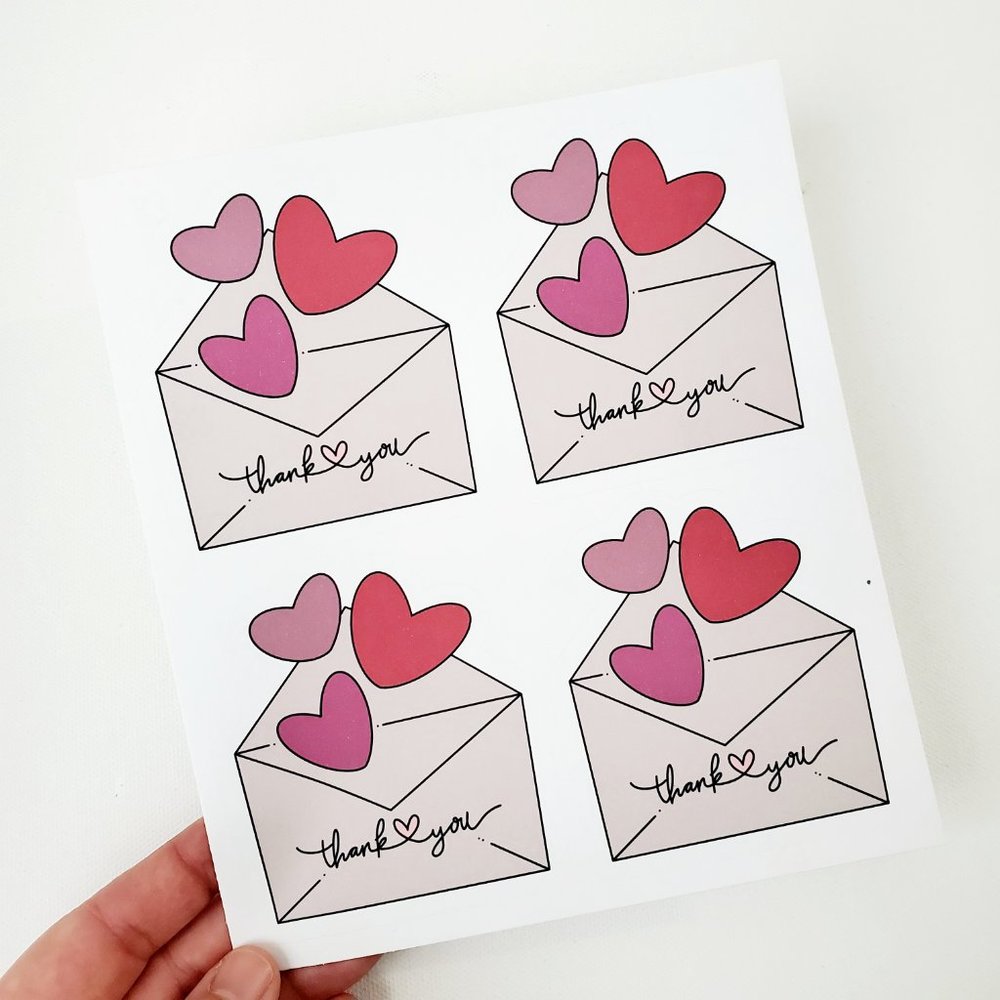 LB066 Lots of Love Heart Envelope Says Thank You Sticker Sheet [Price Firm] - Picture 5 of 11